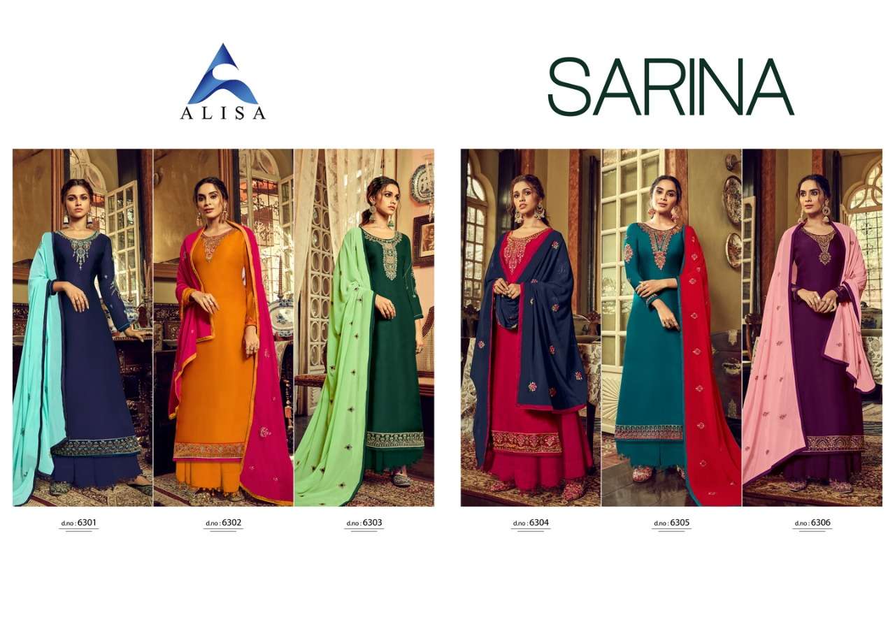 PAKISTANI SUITS PRESENT SARINA SATIN GEORGETTE WITH HEAVY EMBROIDERY & DIAMOND WORK WITH INNER SANTOON